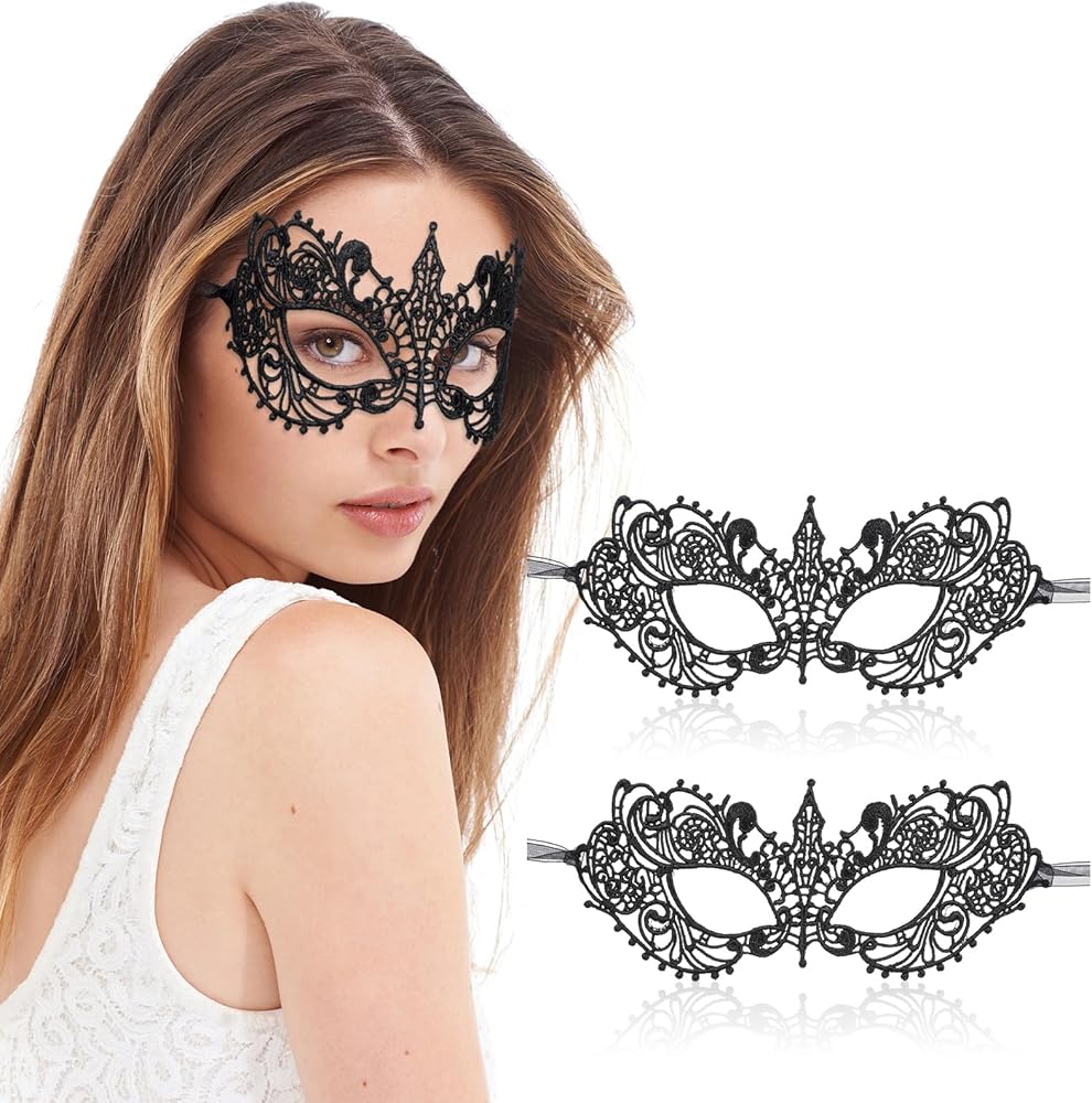 Amazon.co.jp: Andibro ブラック仮面舞踏会レースマスク2個 女性